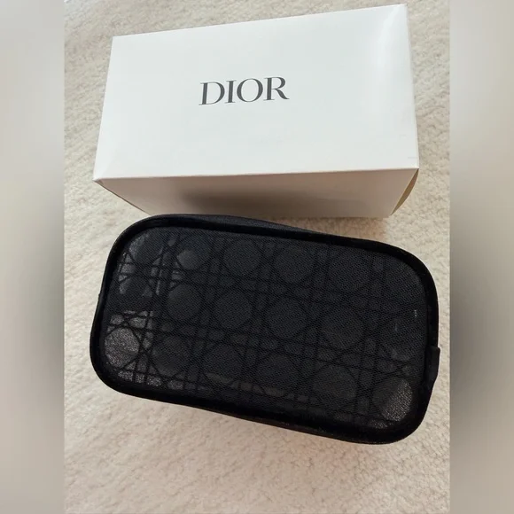 BNWT Dior Black Mesh Logo Travel Pouch Make Up Bag - Picture 5 of 5